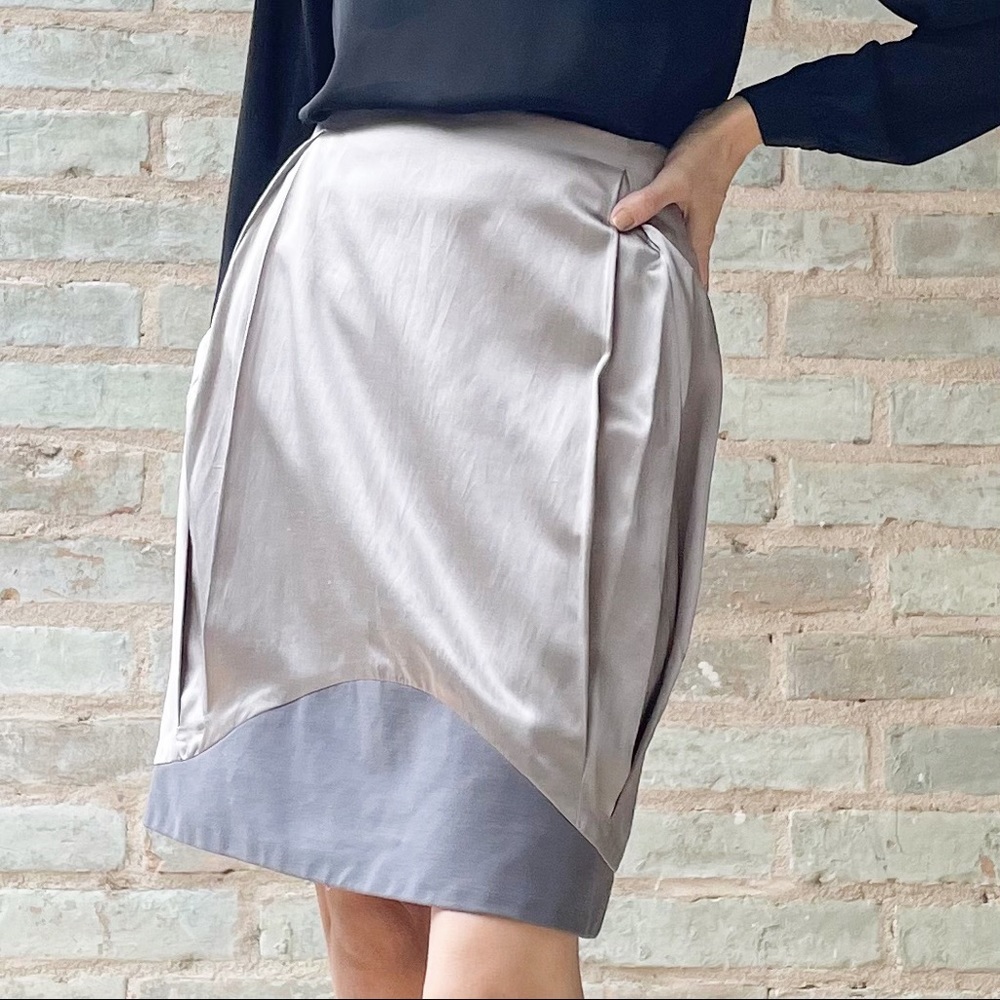 Helmut Lang Skirt Silver Satin Silk Grey Mini Pleated Sheath Full Zip Back